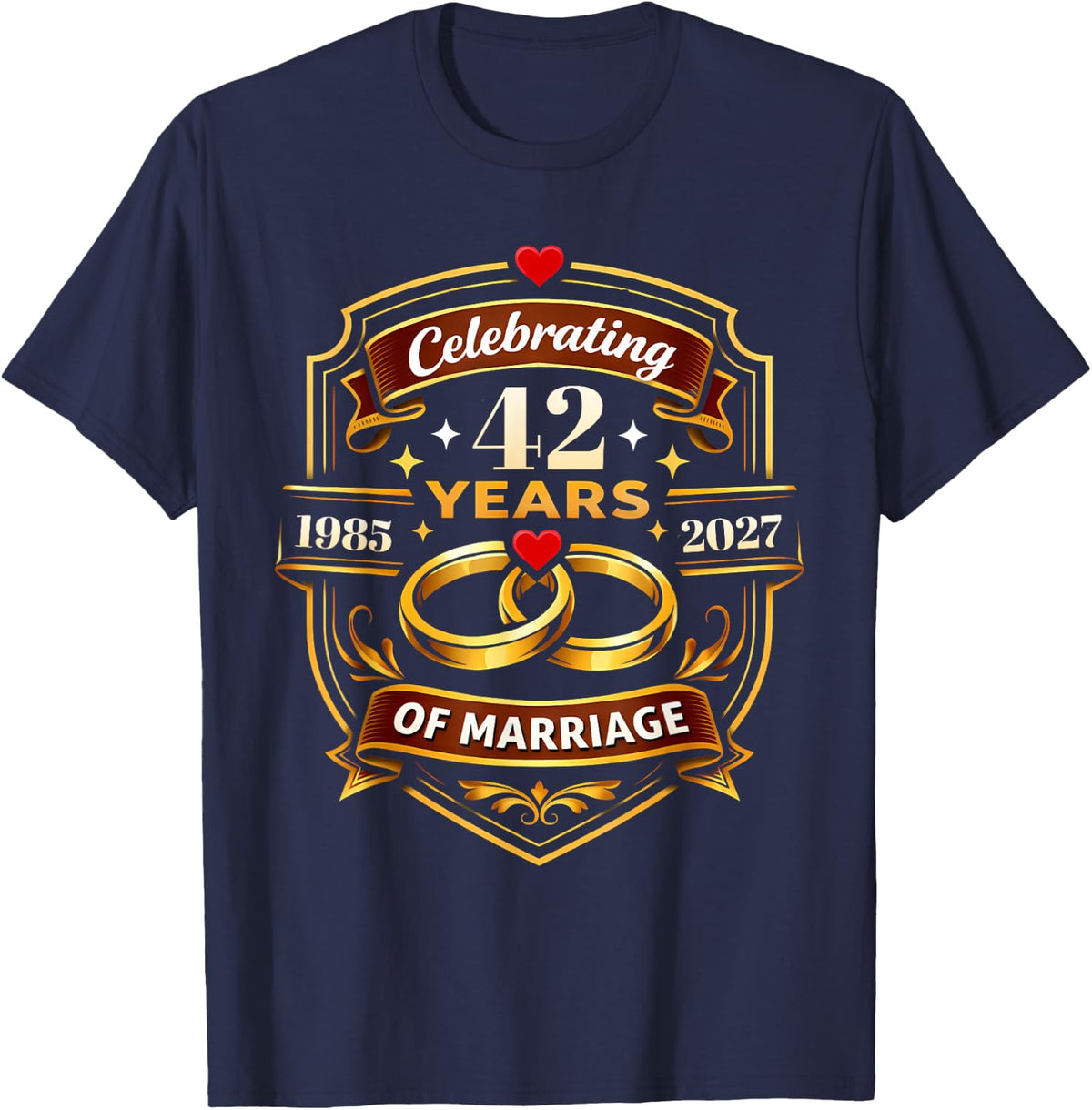 Celebrating 42 Years of Marriage 1985 2027 Couple Matching T-Shirt - Navy Blue