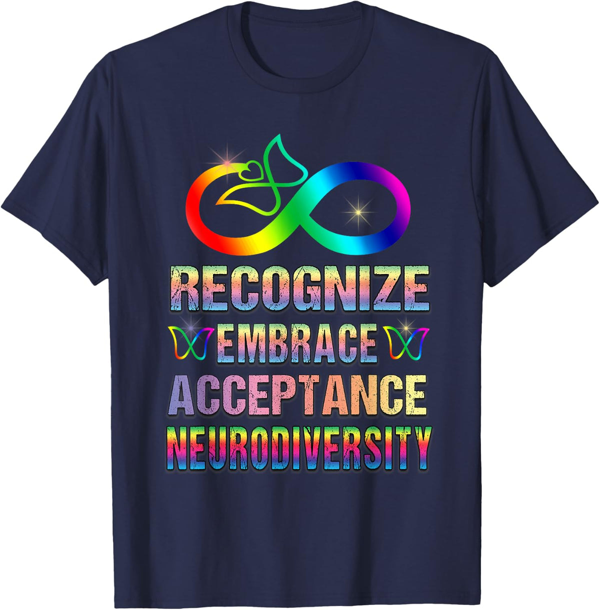 Neurodiversity Autism ADHD Gift Recognise Embrace Acceptance T-Shirt - Navy Blue