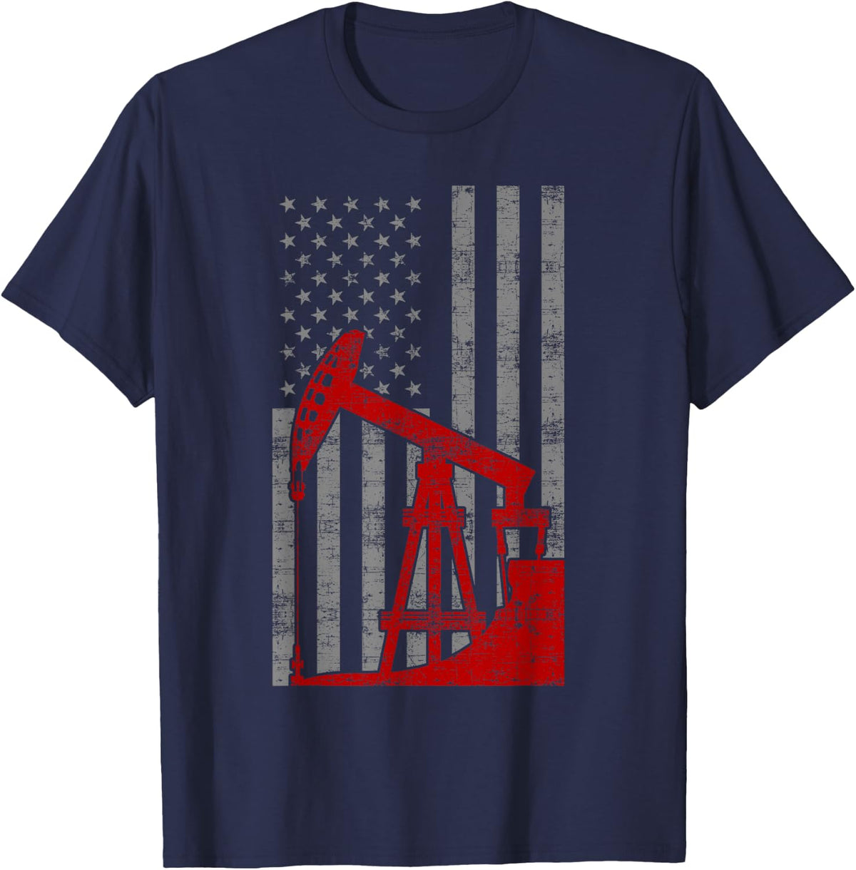 Landman USA Flag Oil Rig US Worker Funny Gift T-Shirt - Navy Blue