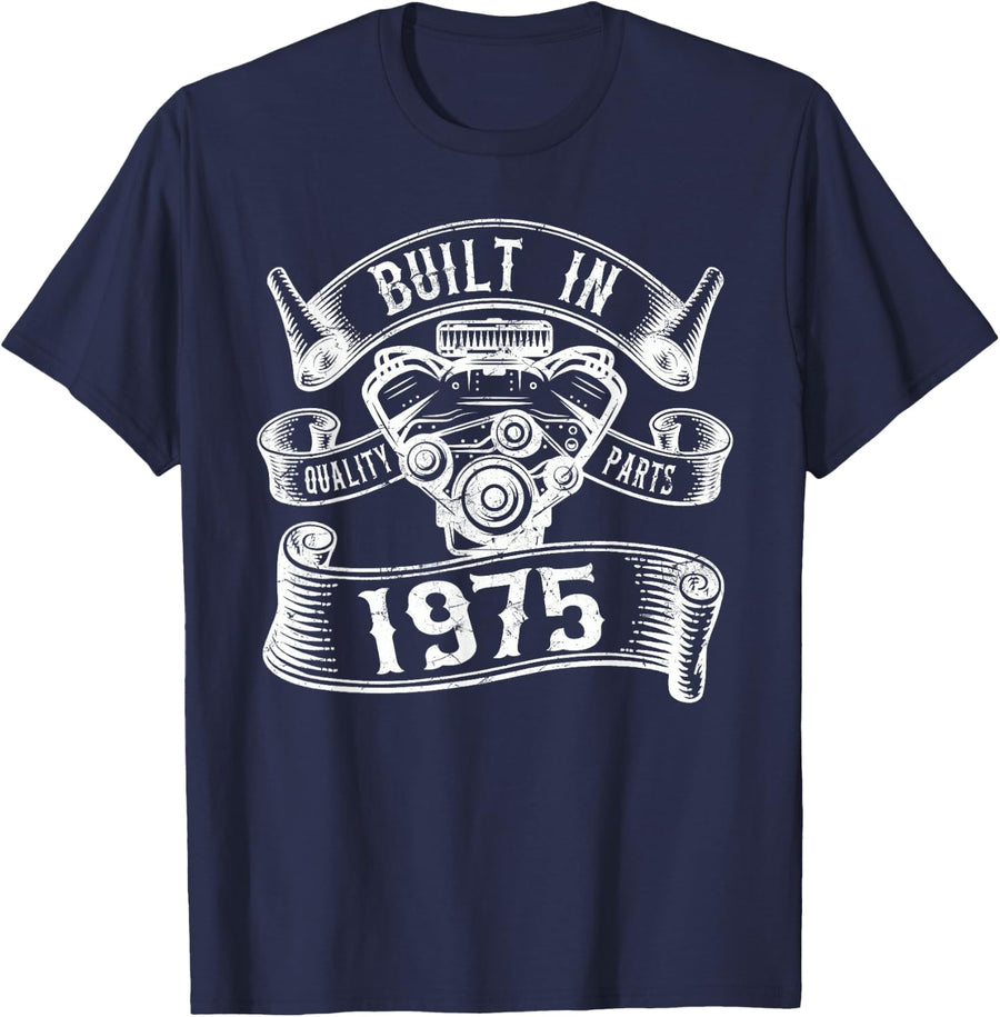 Vintage Built In 1975 Engine, Born in 1975 Gifts Birthday T-Shirt - Navy Blue