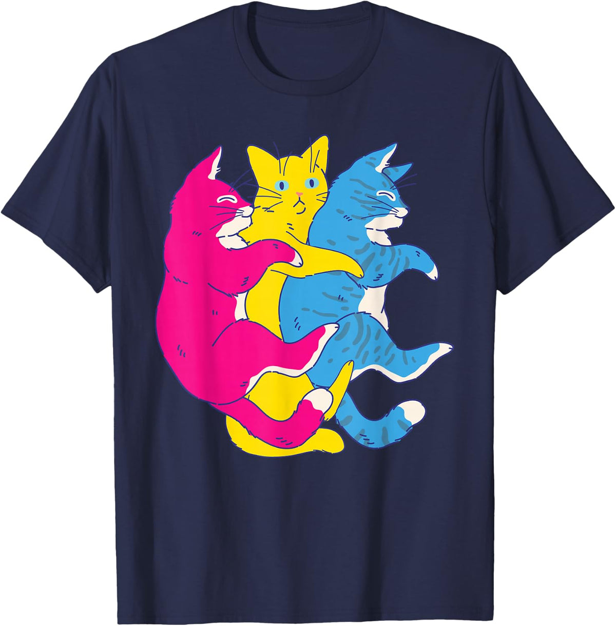 LGBTQ Pansexual Pride Flag - Cats Pile Pansexual T-Shirt - Navy Blue