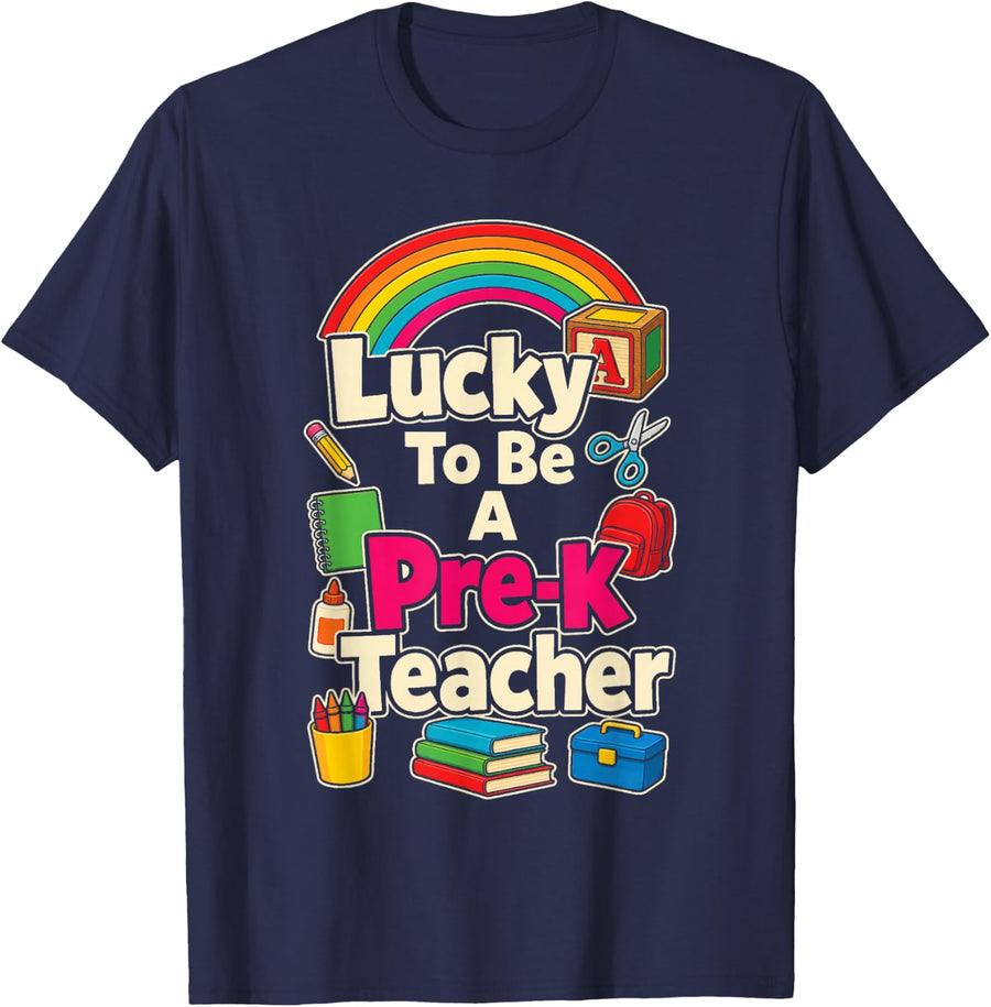 Pre-K Teacher Lucky Preschool Elementary St Patricks Day T-Shirt - Navy Blue
