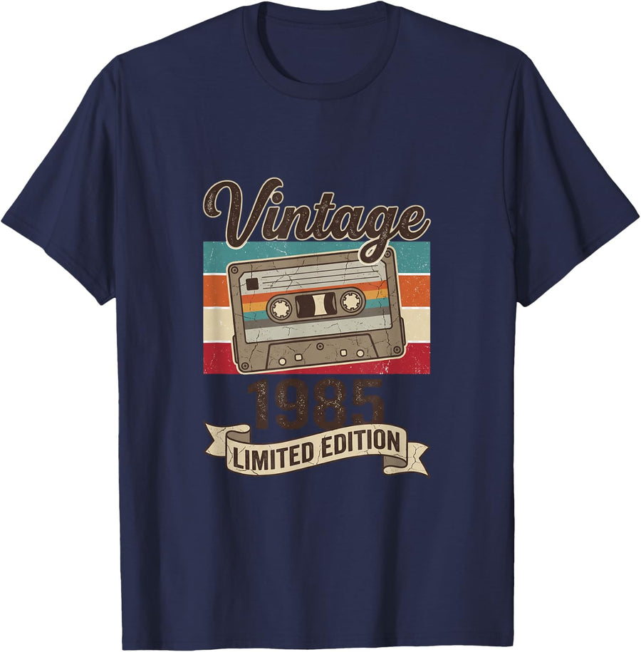 Vintage 1985 Limited Edition Cassette Tape T-Shirt - Navy Blue
