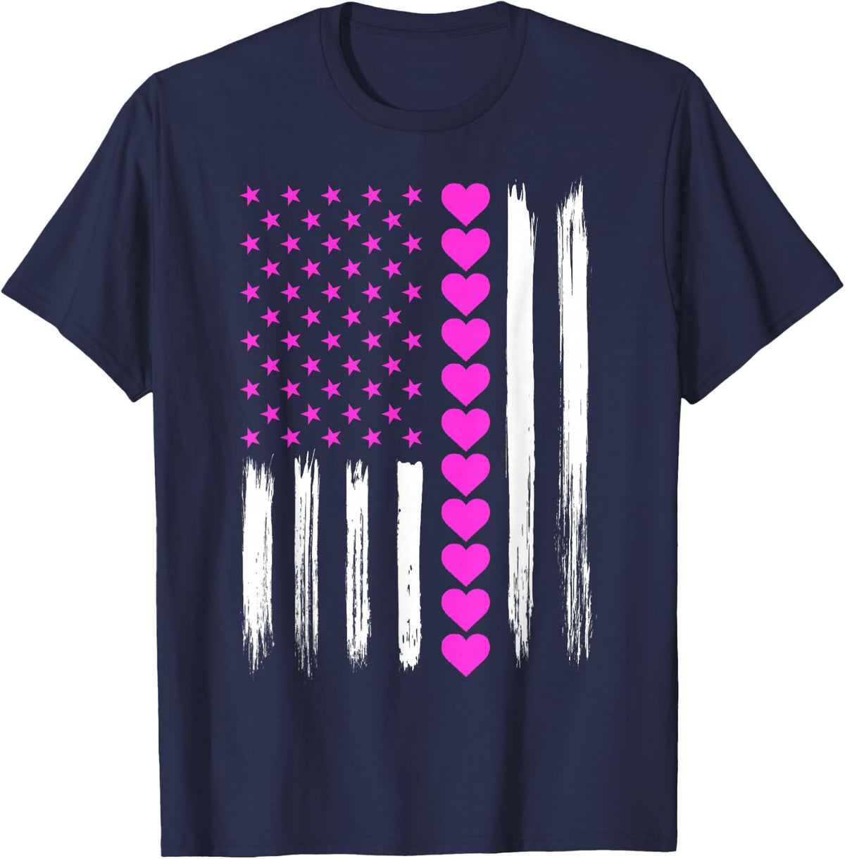Valentines Love Pink Hearts US American Flag Patriotic Lover T-Shirt - Navy Blue