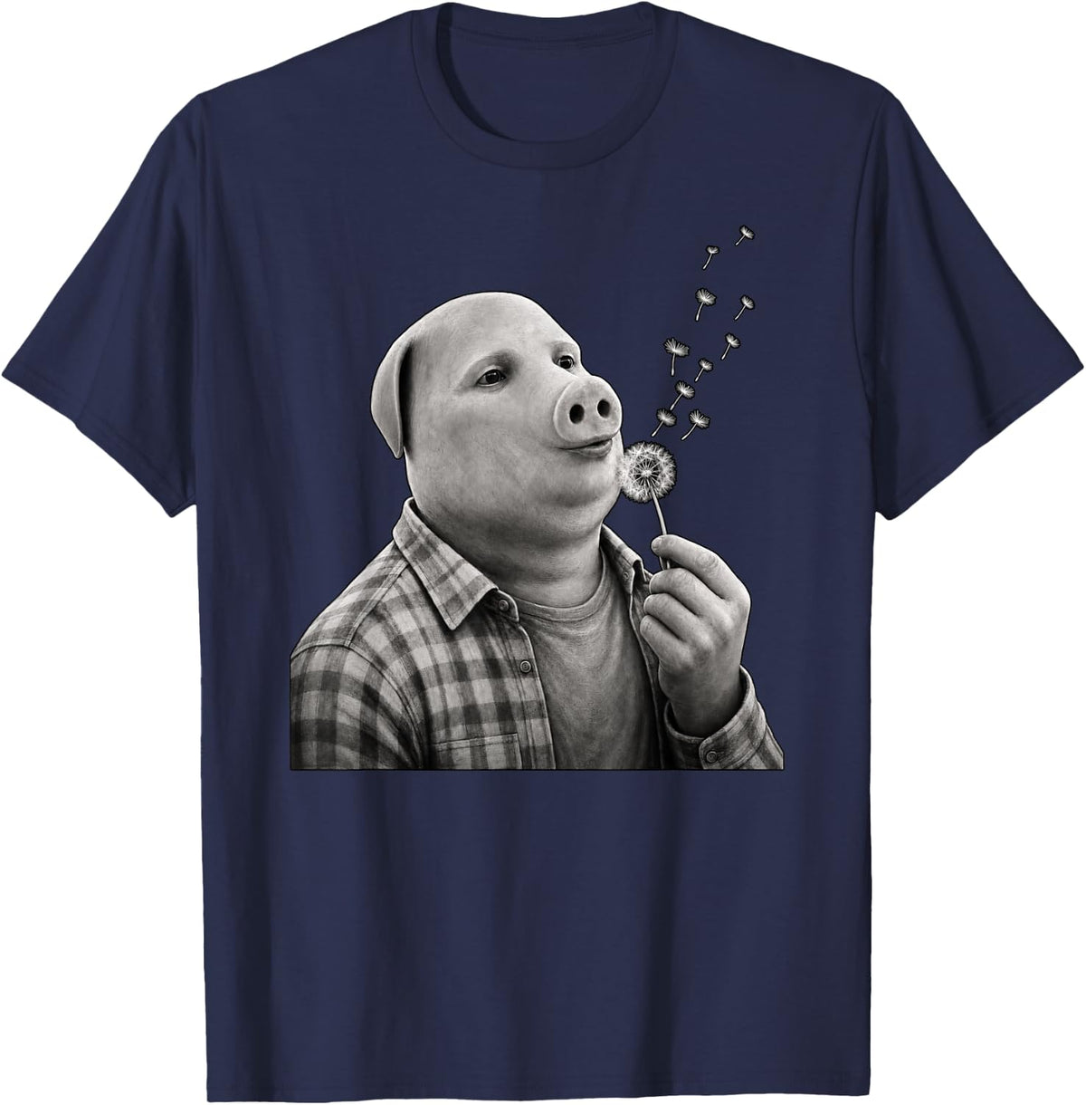 John Pork Blowing Dandelion Wishes Funny Meme Internet Pig T-Shirt - Navy Blue