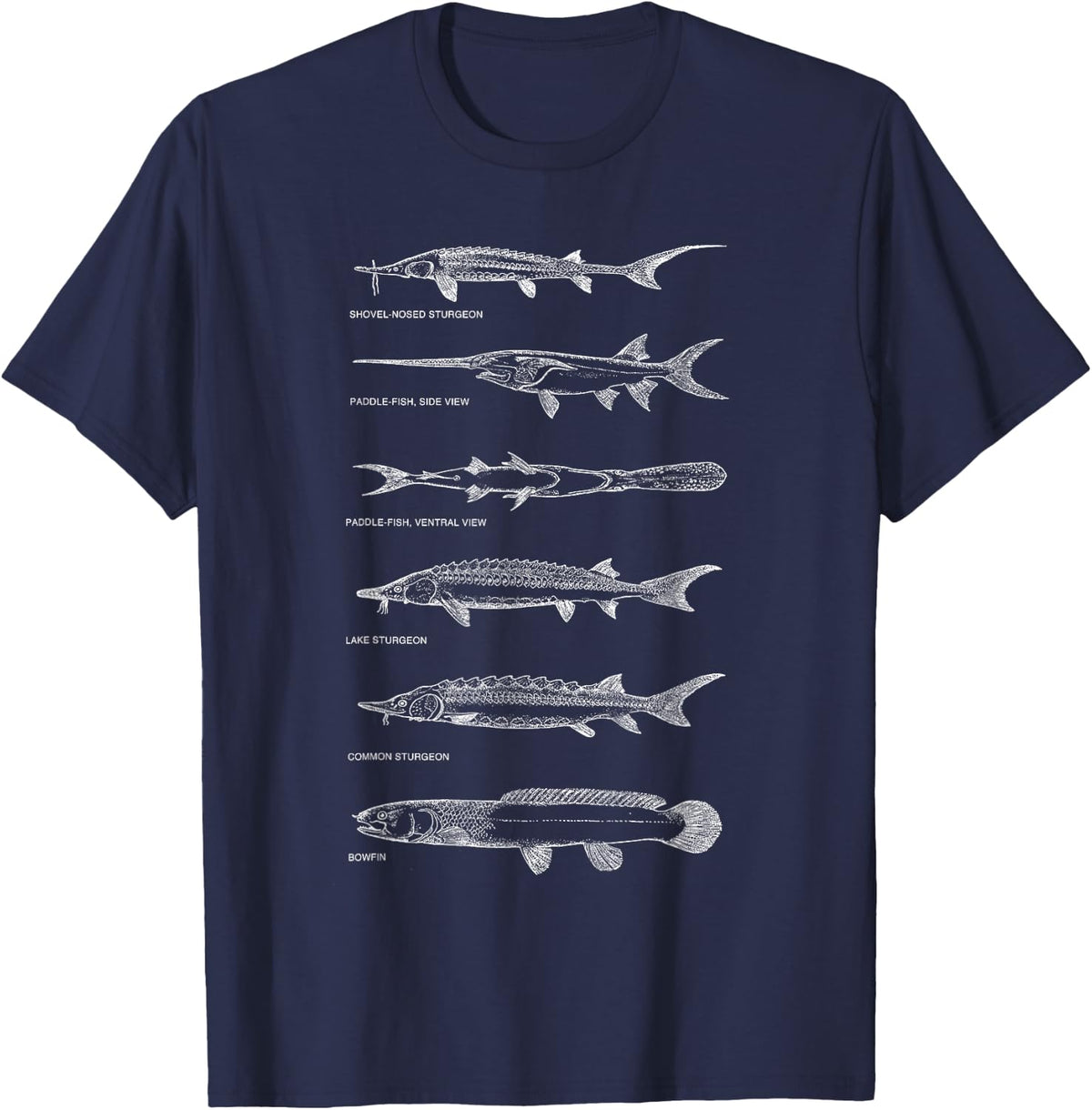 Sturgeons Paddle Fish Bowfin Fish Chart Best Fisherman Gift T-Shirt - Navy Blue