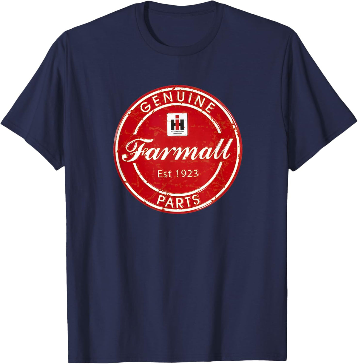 Farmall Vintage Tractor Sign Print T-Shirt - Navy Blue