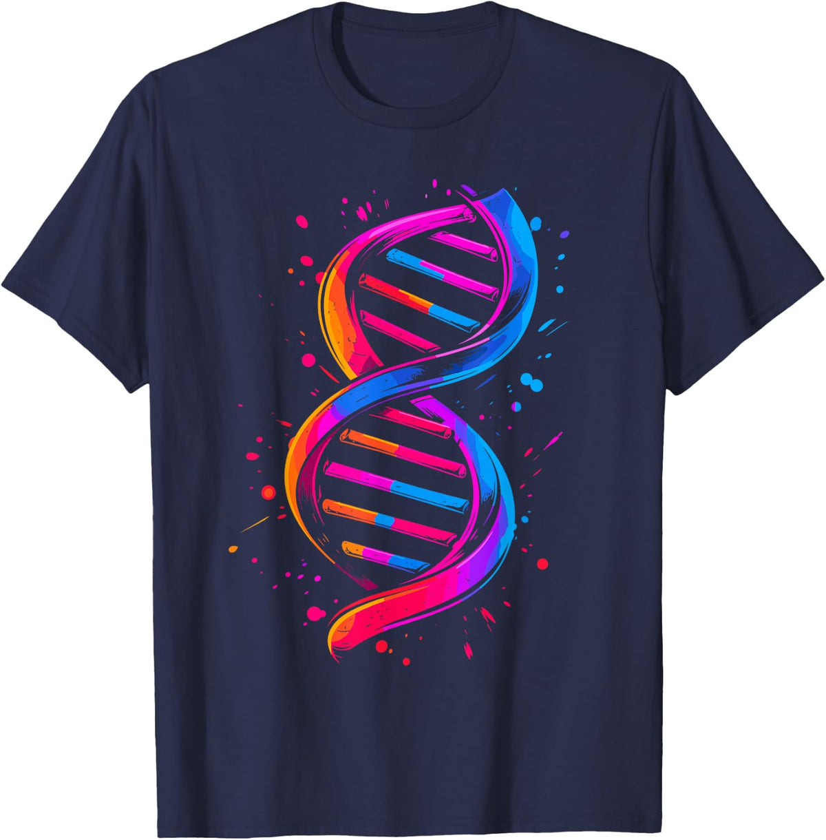 DNA Double Helix Biology Genetics Science Art T-Shirt - Navy Blue