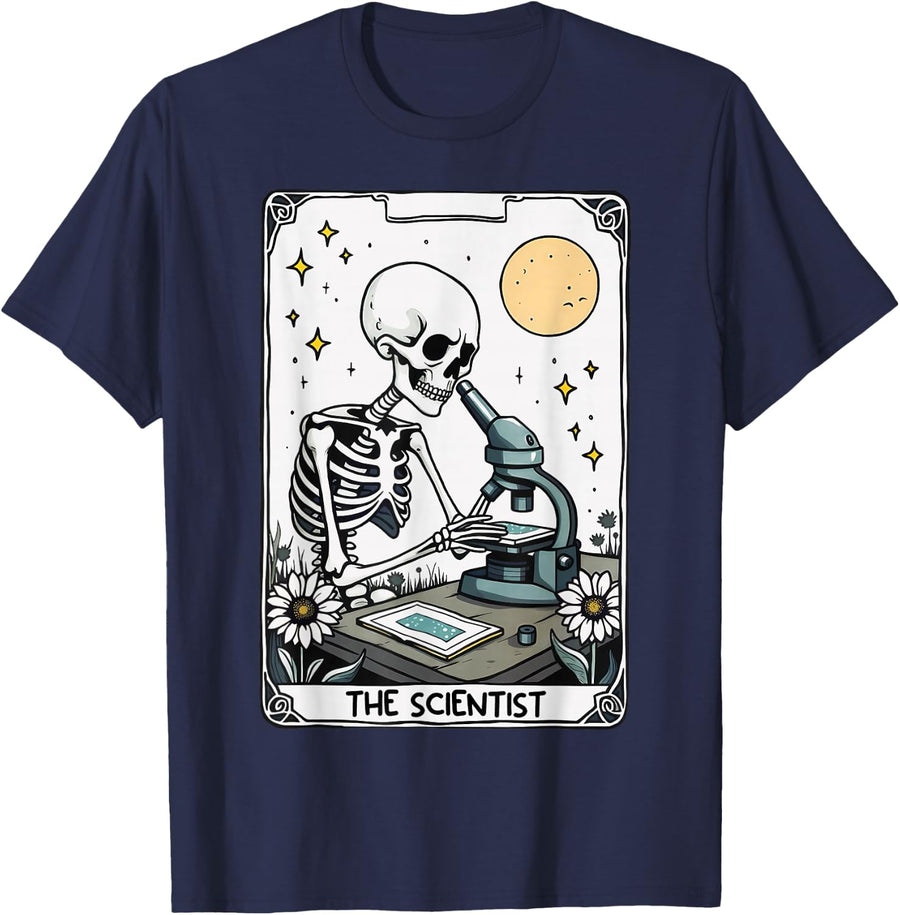 Scientist Tarot Card Skeleton Science Medical Laboratory T-Shirt - Navy Blue