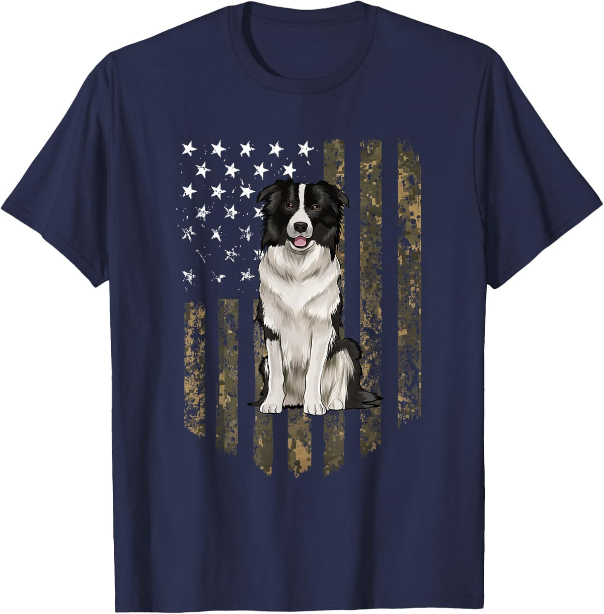 Camo American Flag Border Collie 4th Of July USA Women Men T-Shirt - Navy Blue