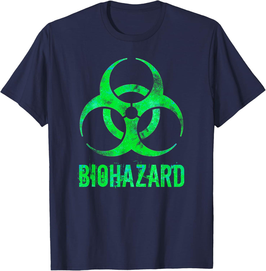 Biohazard Distressed Biology Science Teacher Gift T-Shirt - Navy Blue