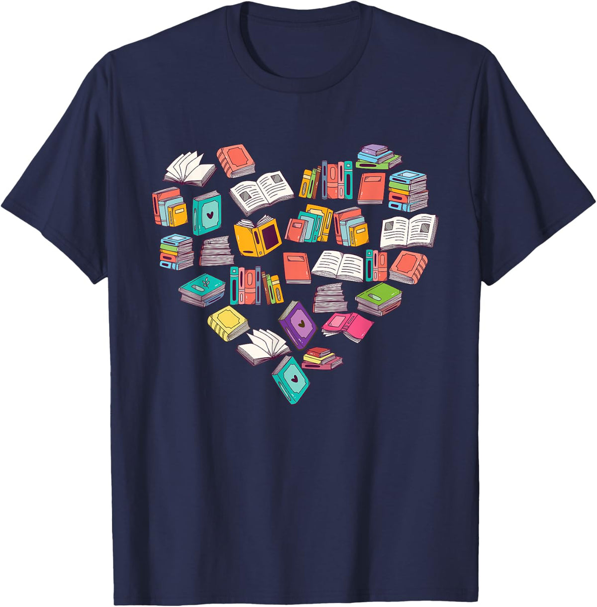 Heart Bookshelf - Book Lover School Librarian Library T-Shirt - Navy Blue