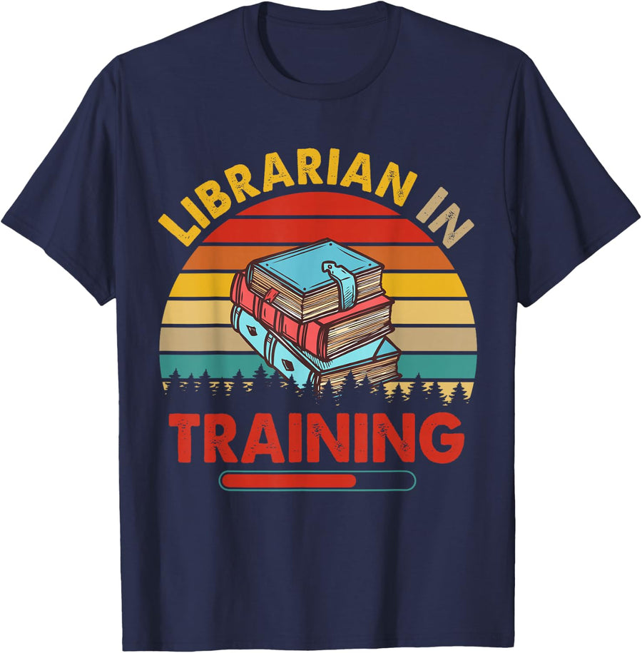 Vintage Retro Librarian In Training Costume Proud Future Job T-Shirt - Navy Blue