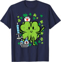 St Patricks Day Nurse Shamrock Saint Pattys Scrub Top Women T-Shirt - Navy Blue