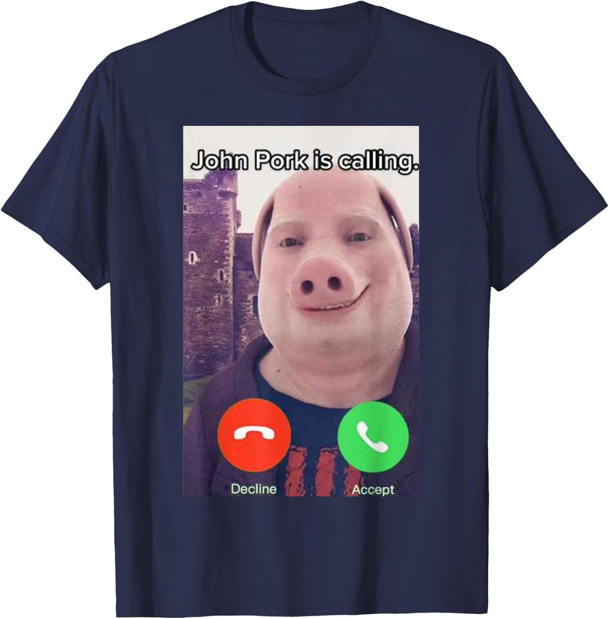 John Pork is Calling Funny Answer Call Phone T-Shirt - Navy Blue