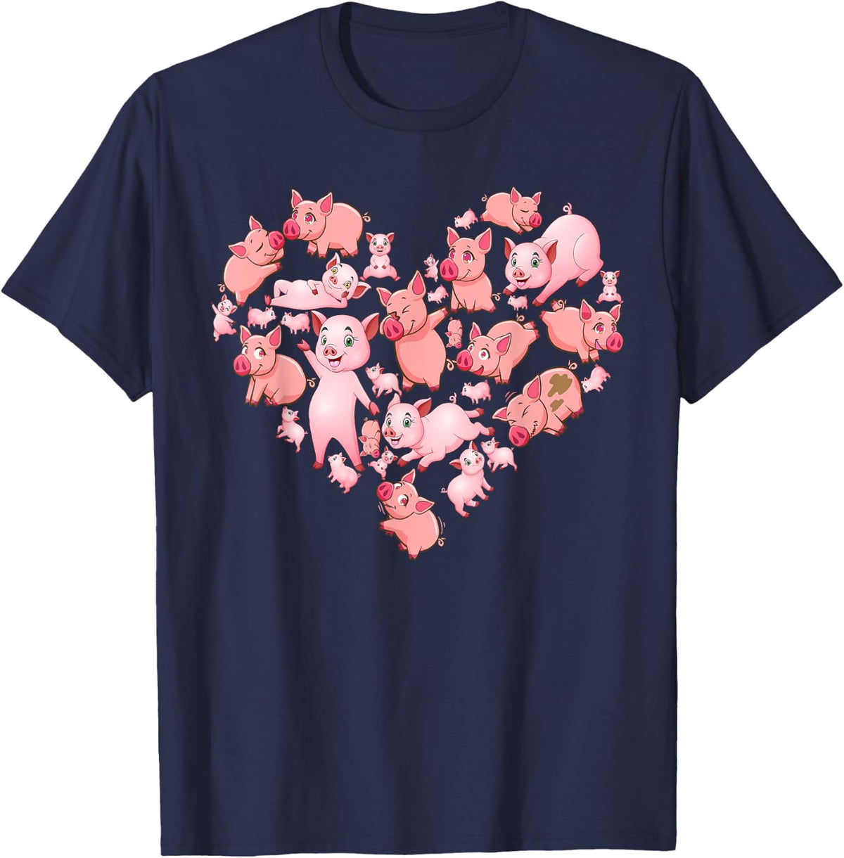 Pig For Women Girls Kids Heart Shape Poses Cute Pig T-Shirt - Navy Blue