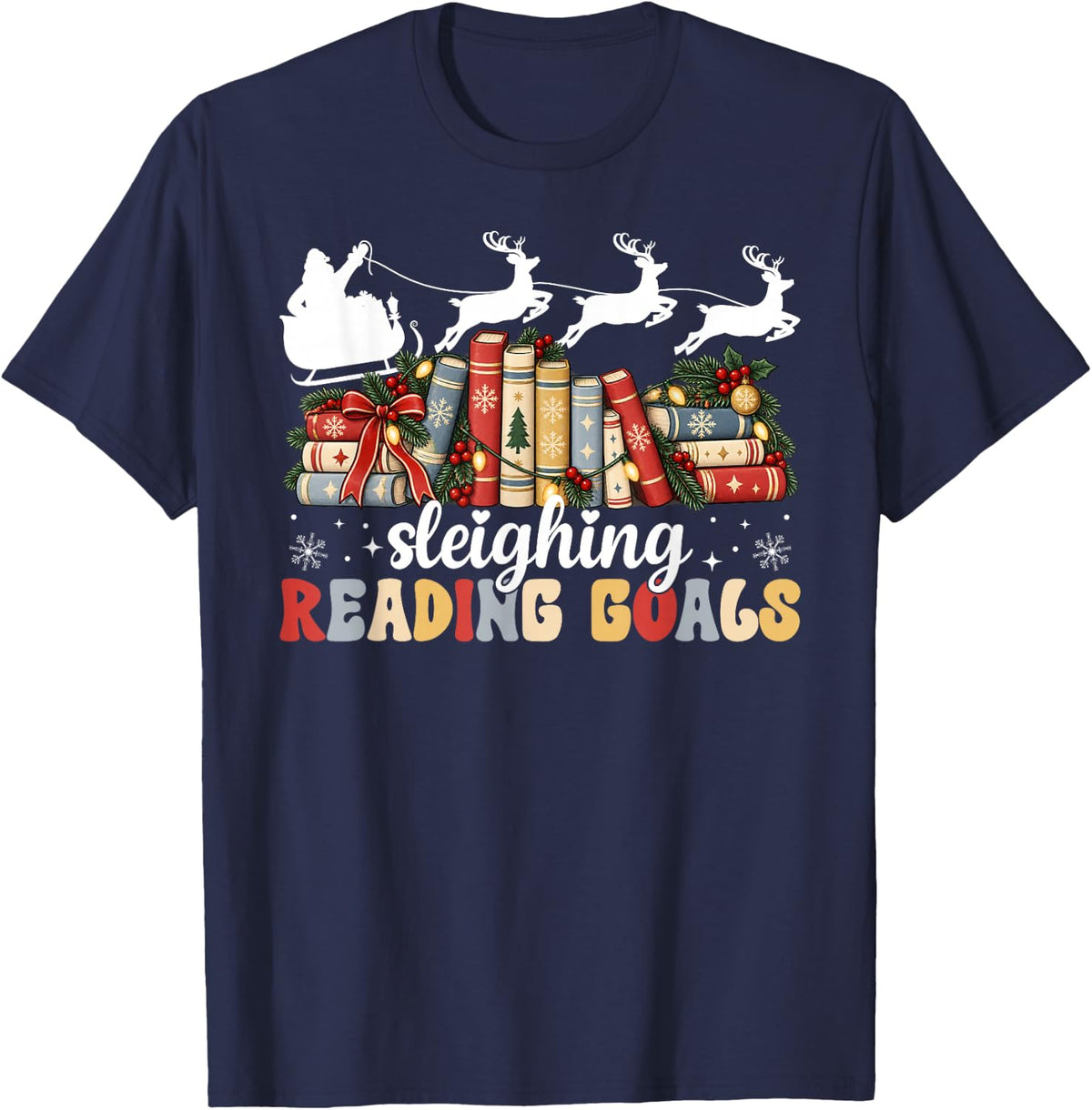 Groovy School Librarian Christmas School Library Worker Xmas T-Shirt - Navy Blue
