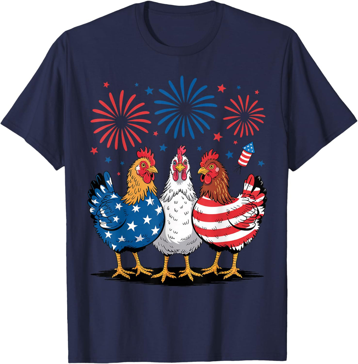 Funny Patriotic Chickens USA Flag 4th of July Chicken Lover T-Shirt - Navy Blue