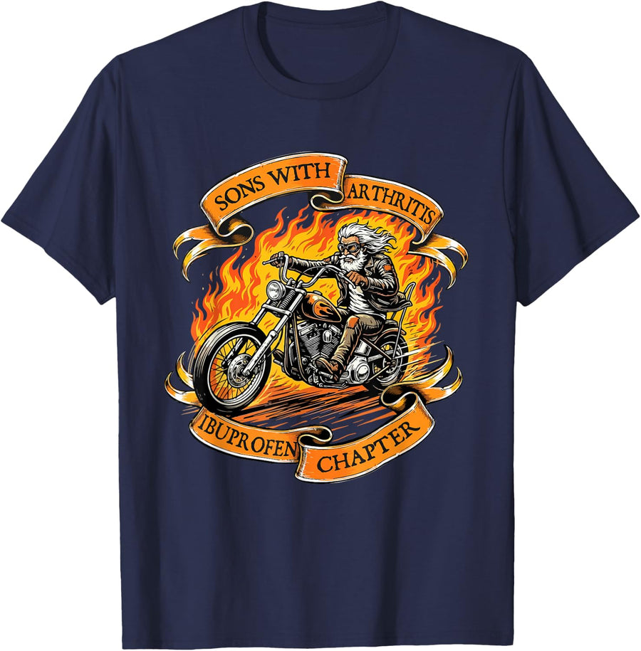 Sons with Arthritis Ibuprofen Chapter - Biker Motorcycle T-Shirt - Navy Blue