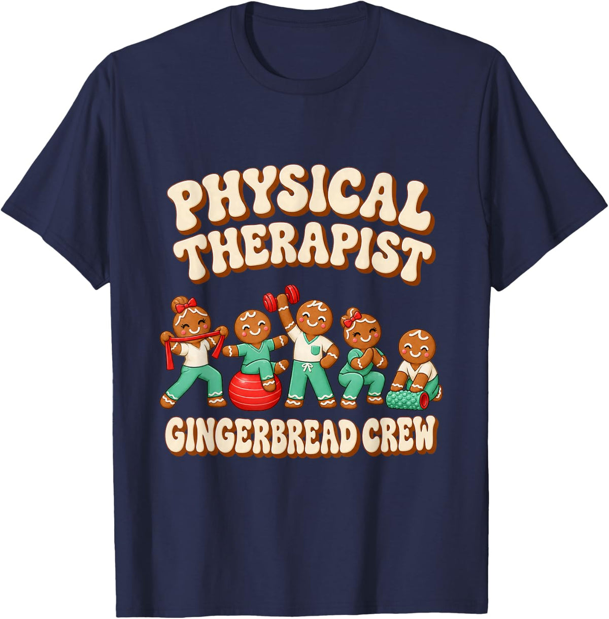 Christmas Physical Therapist Christmas Cartoon T-Shirt - Navy Blue