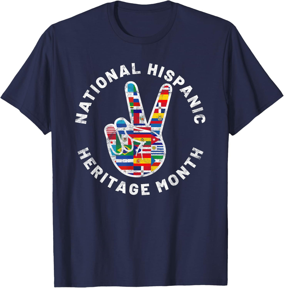 National Hispanic Heritage Month Peace Sign Latin Flag T-Shirt - Navy Blue