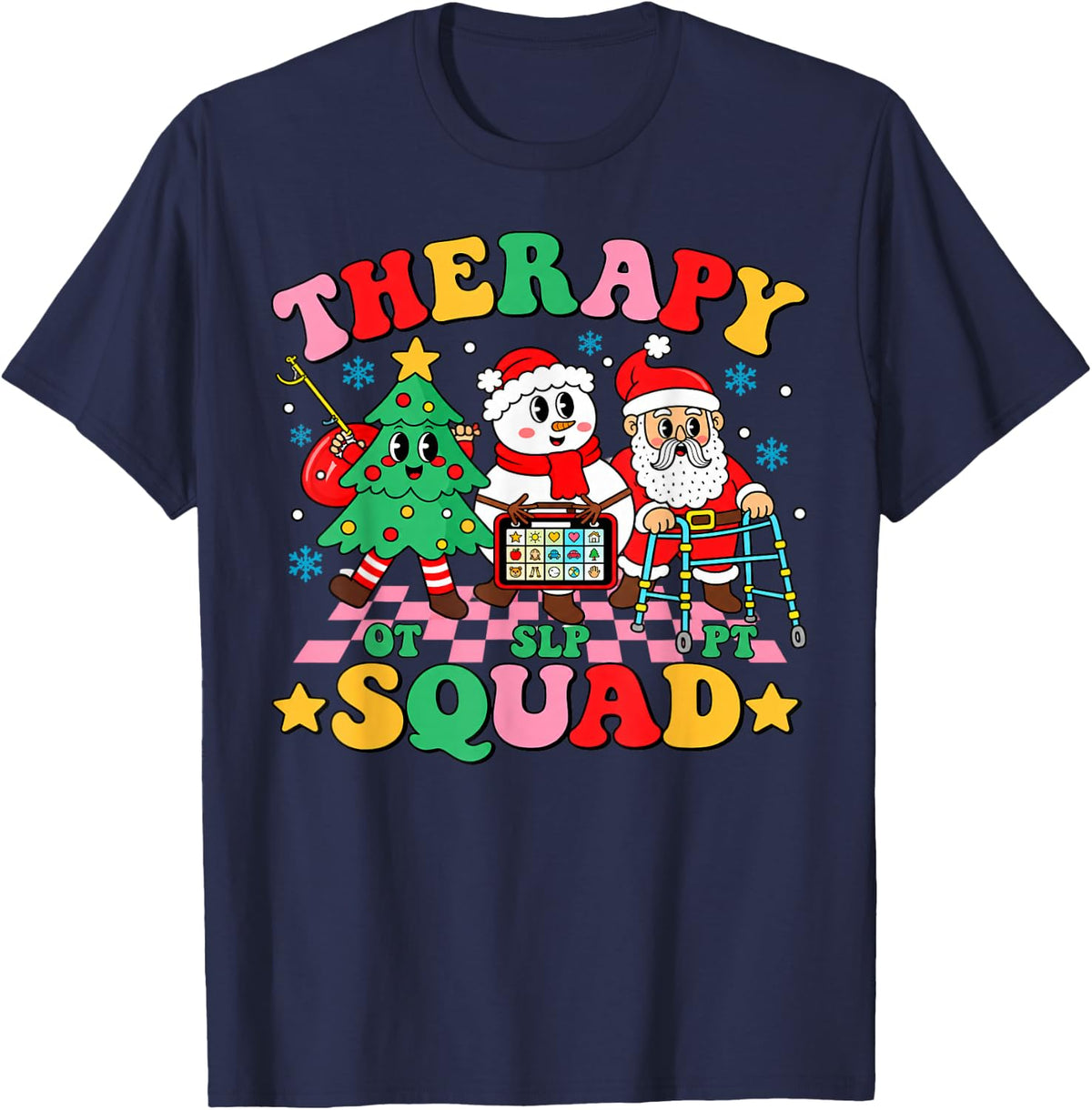 OT SLP PT Christmas Therapy Squad T-Shirt - Navy Blue