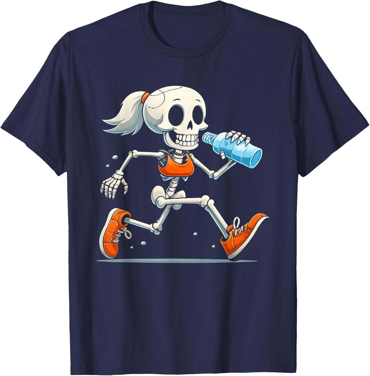 Running Skeleton Halloween Costume Spooky Runners Lover T-Shirt - Navy Blue