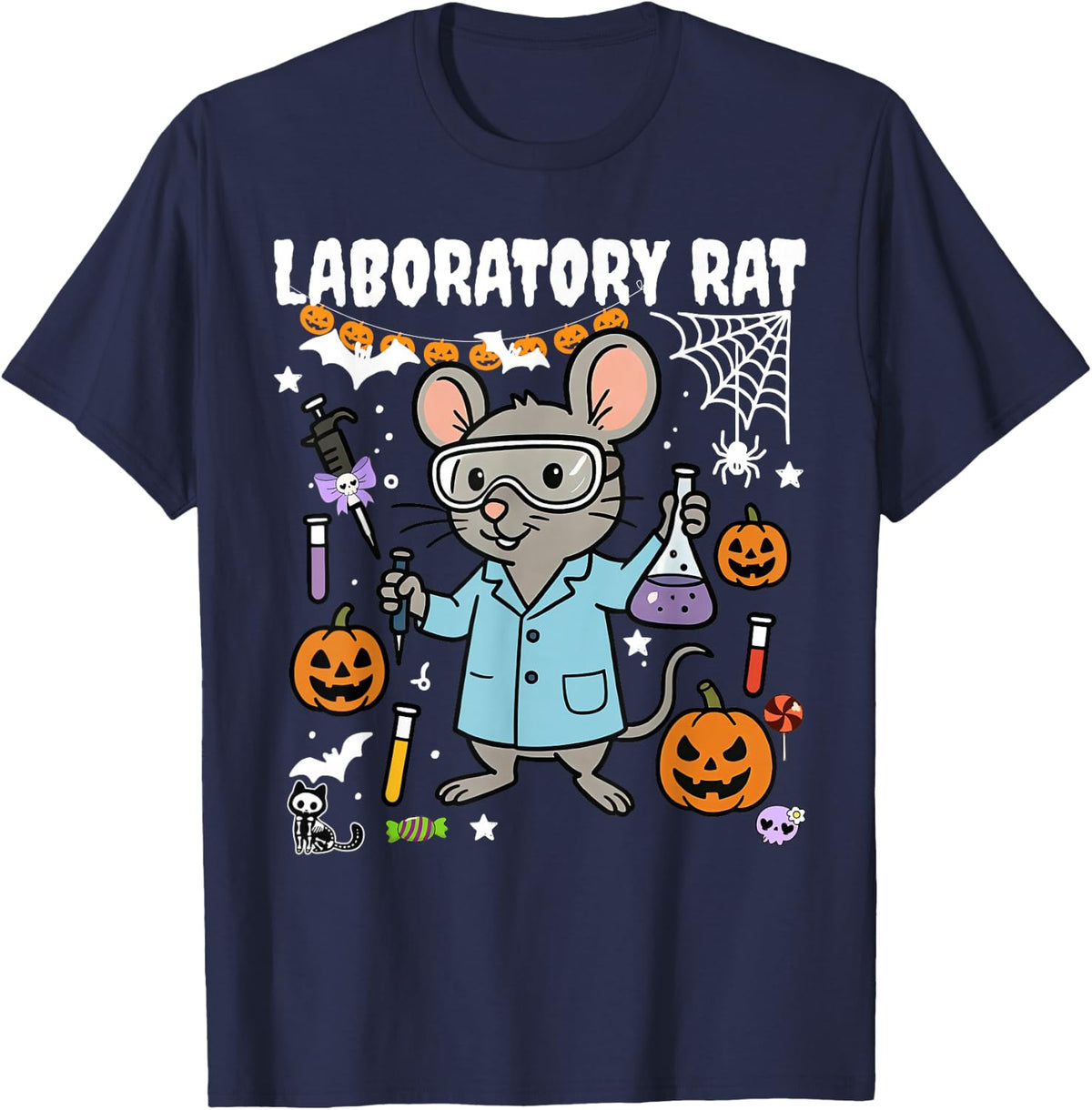 Halloween Laboratory Rat Medical Lab Tech Science Chemistry Tee T-Shirt - Navy Blue