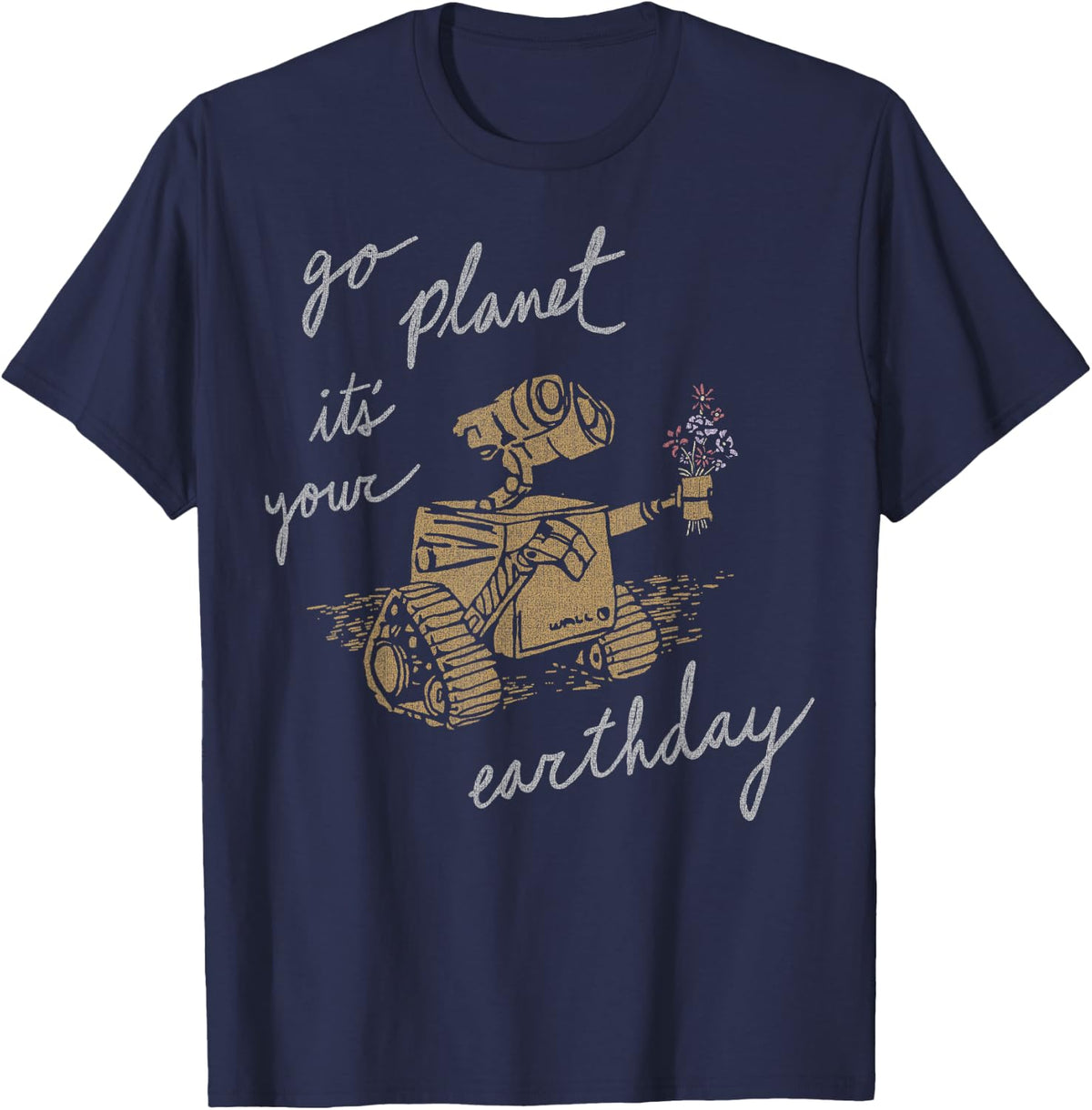 Disney Pixar WALL-E Go Planet It's Your Earth-day Logo T-Shirt - Navy Blue
