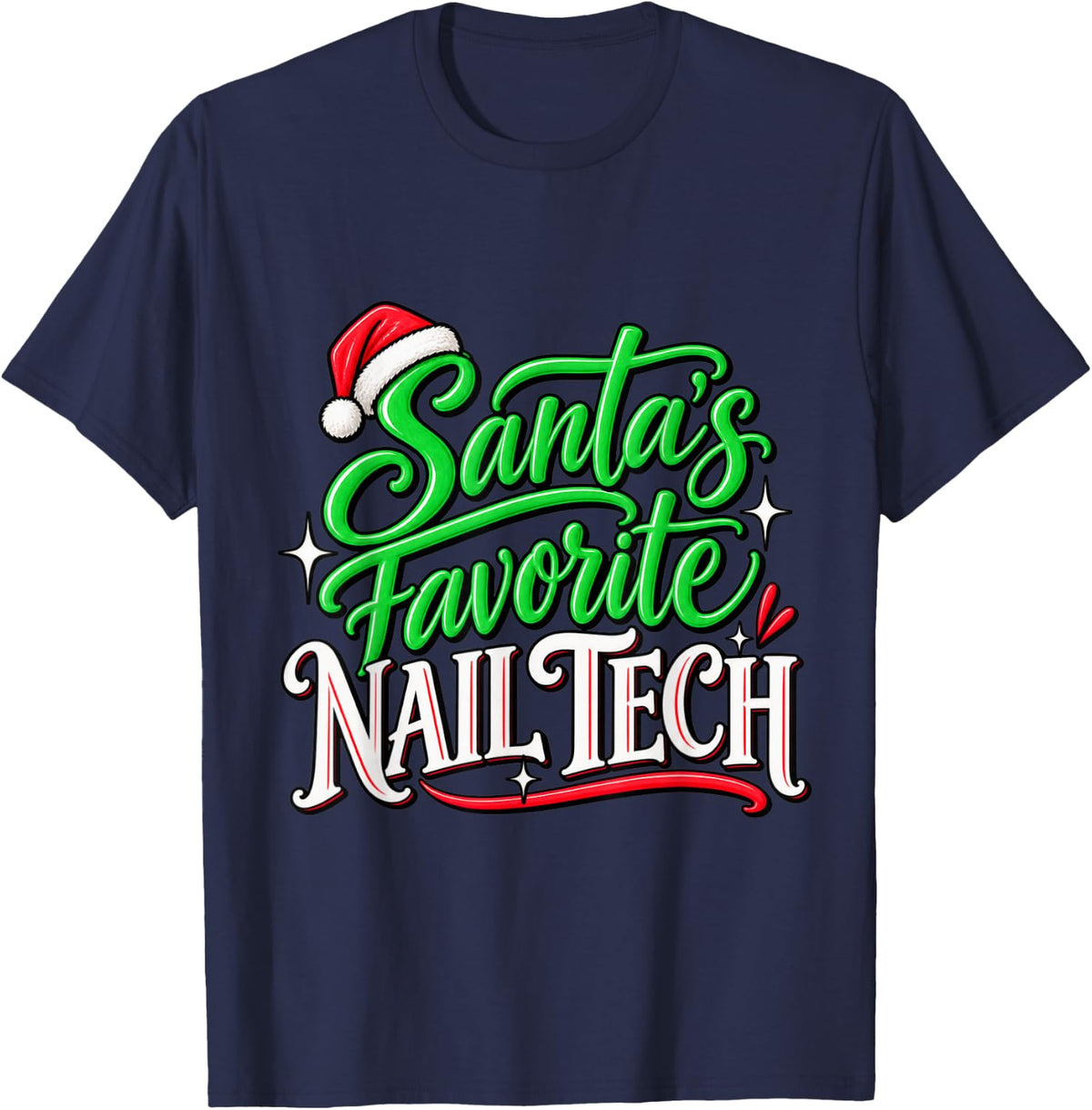 Santa's Favorite Nail Tech Christmas Manicurist T-Shirt - Navy Blue