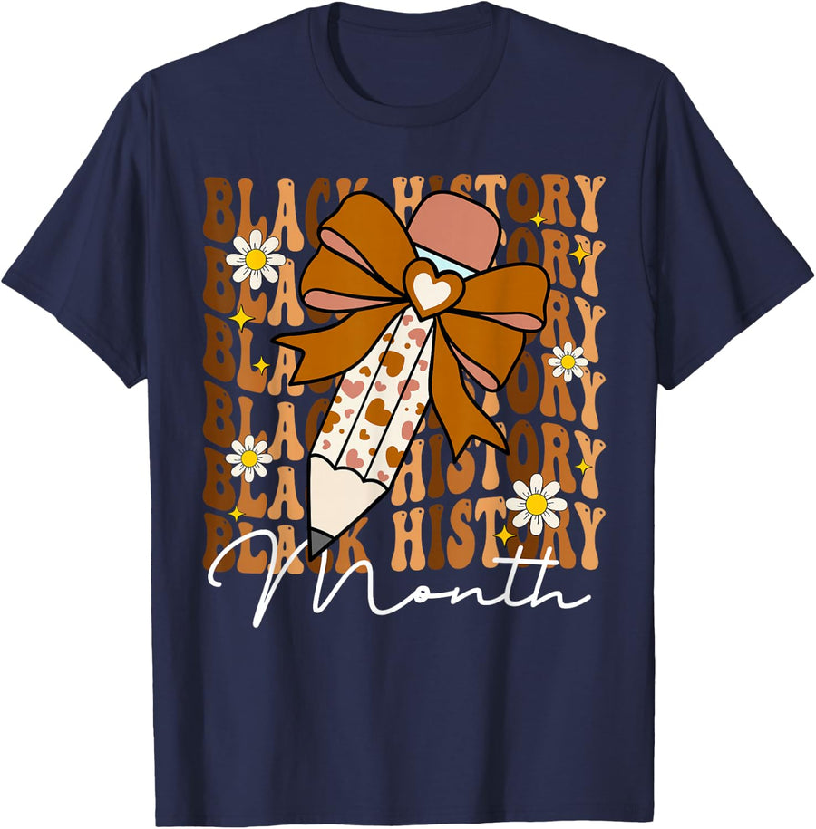 Black History Month African American Teacher Melanin Tee T-Shirt for Women - Navy Blue