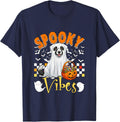 Spooky Funny Vibes Halloween Border Collie Cosplay Boo Ghost T-Shirt - Navy Blue