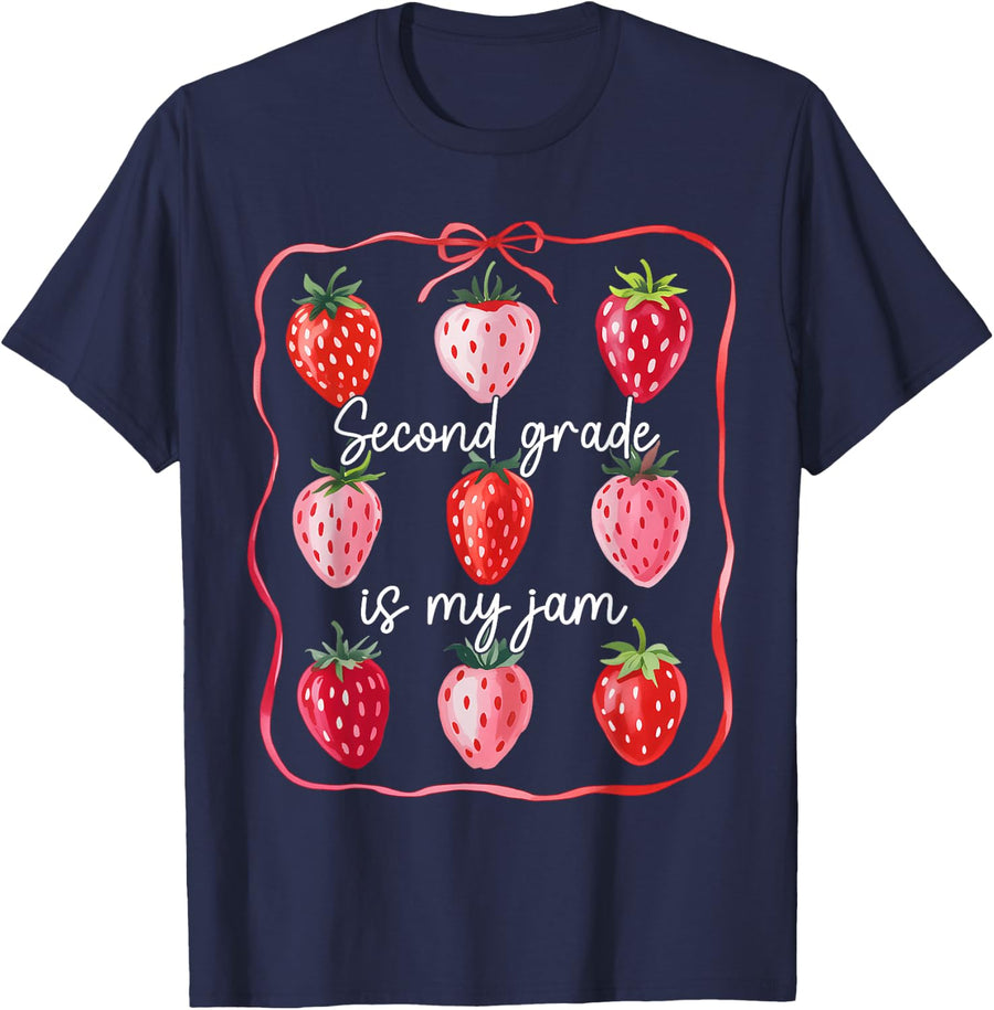 Second Grade Is My Jam Strawberry 2nd Grade Back To School T-Shirt - Navy Blue