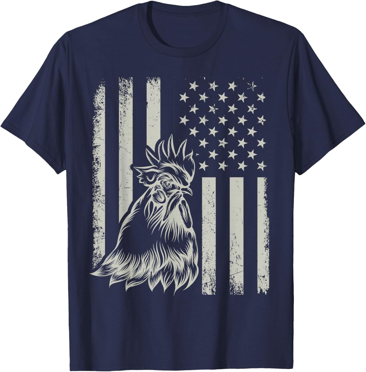 Proud Patriotic Chicken Rooster Farmer Lover American Flag T-Shirt Tee - Navy Blue
