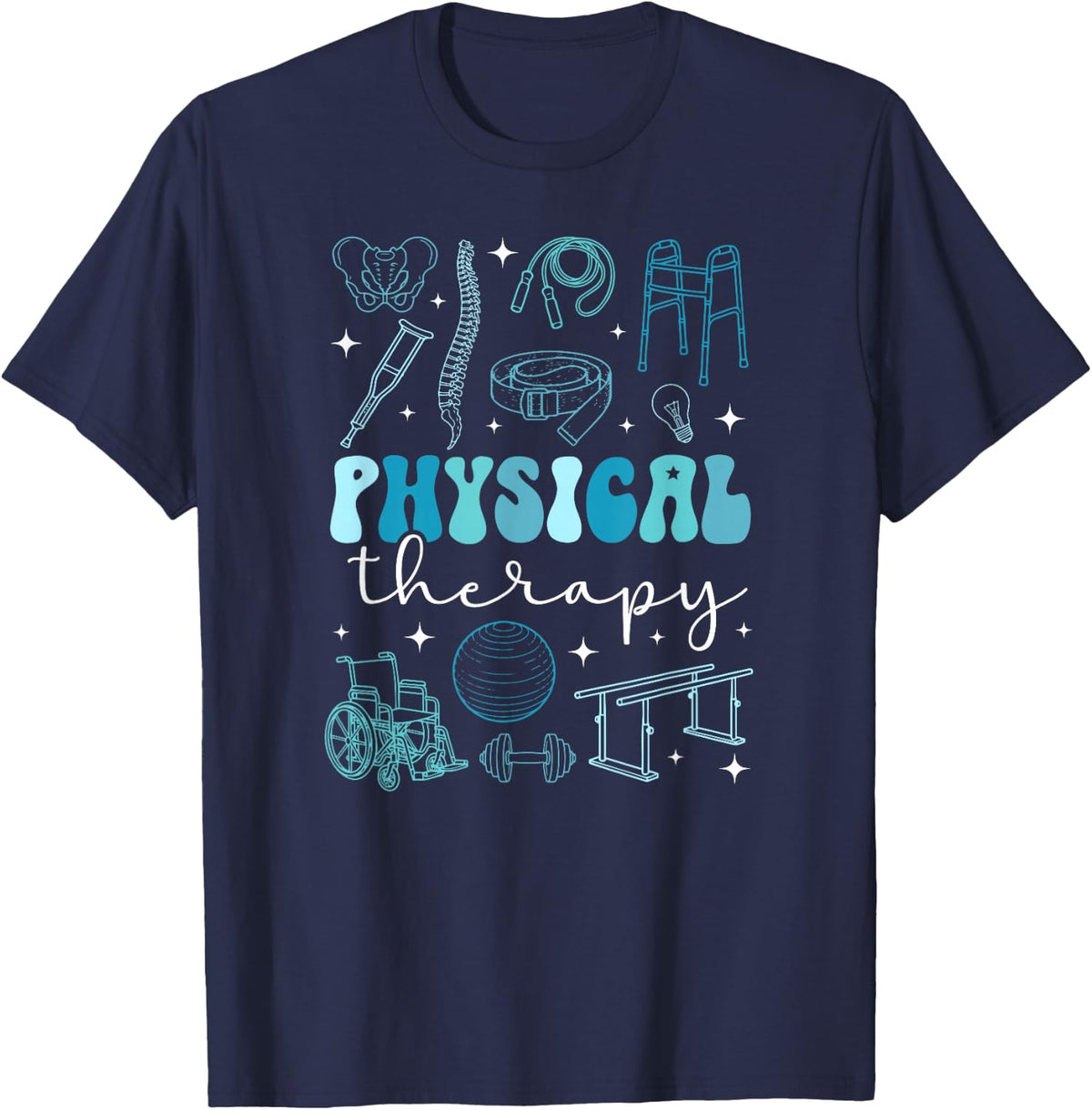 Groovy Physical Therapy Month PT Physical Therapist T-Shirt - Navy Blue
