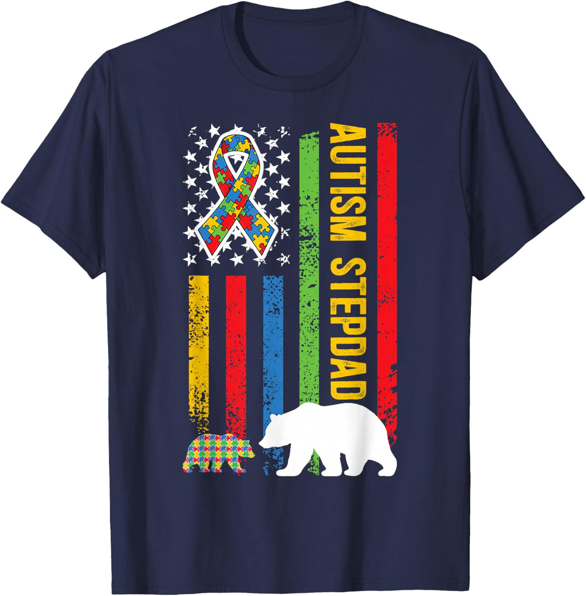 Autism Stepdad Autism Awareness Autism Warrior Step-Dad T-Shirt - Navy Blue