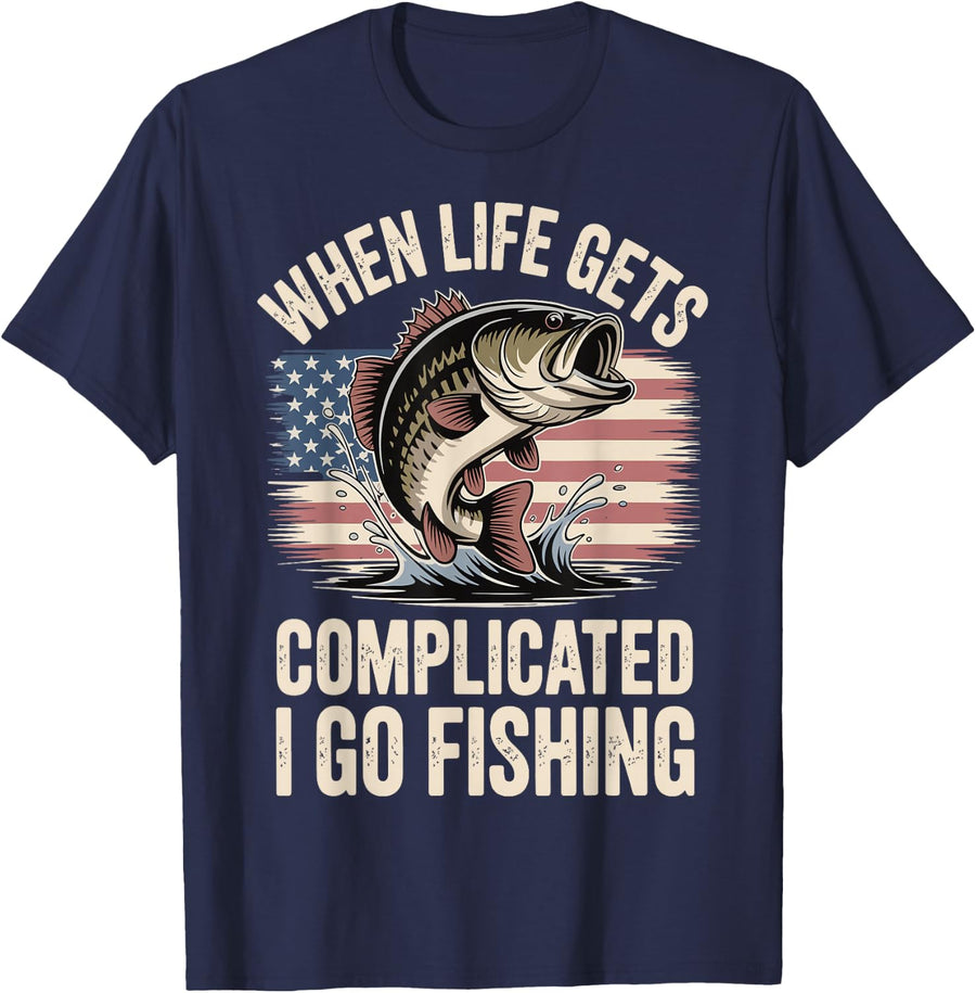 When Life Gets Complicated I Go Fishing T-Shirt - Navy Blue