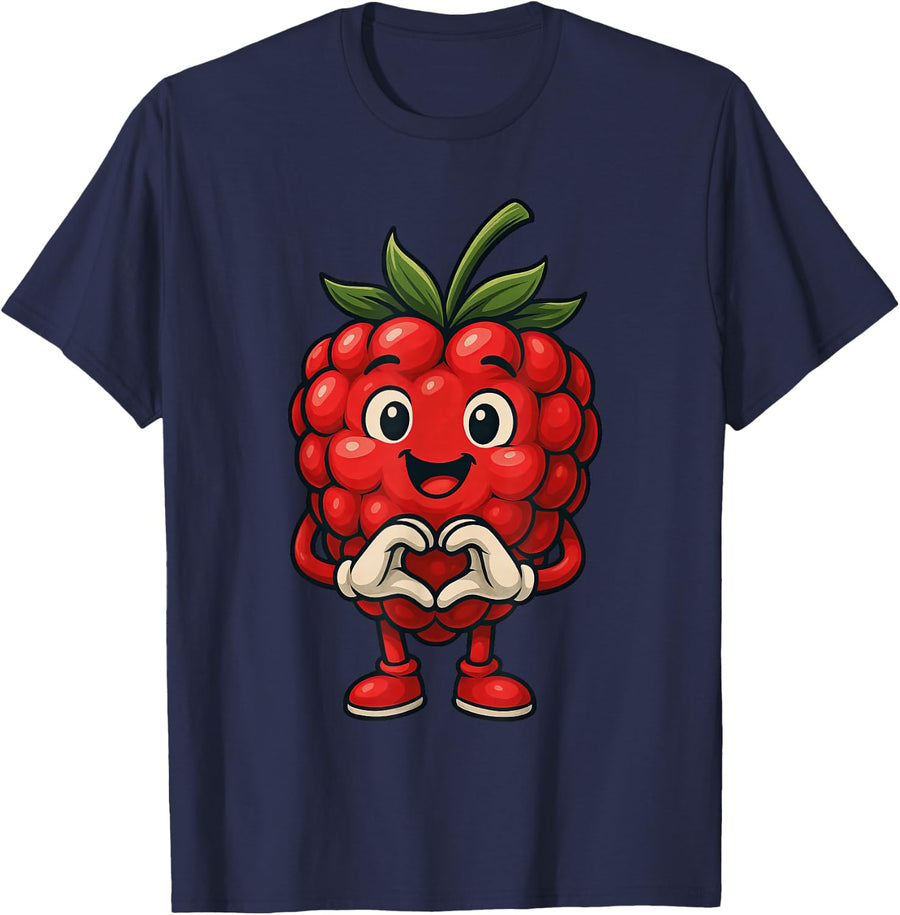 Raspberry with Heart | Sweet raspberry motif with heart T-Shirt - Navy Blue
