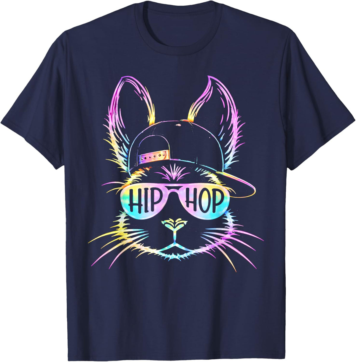 Happy Easter Hip Hop Bunny Tie Dye Sunglasses Men Boys Kids T-Shirt - Navy Blue