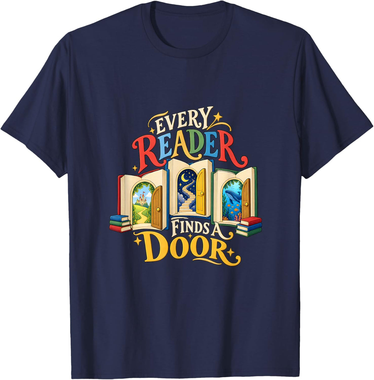 School Librarian Every Reader Finds a Door T-Shirt - Navy Blue