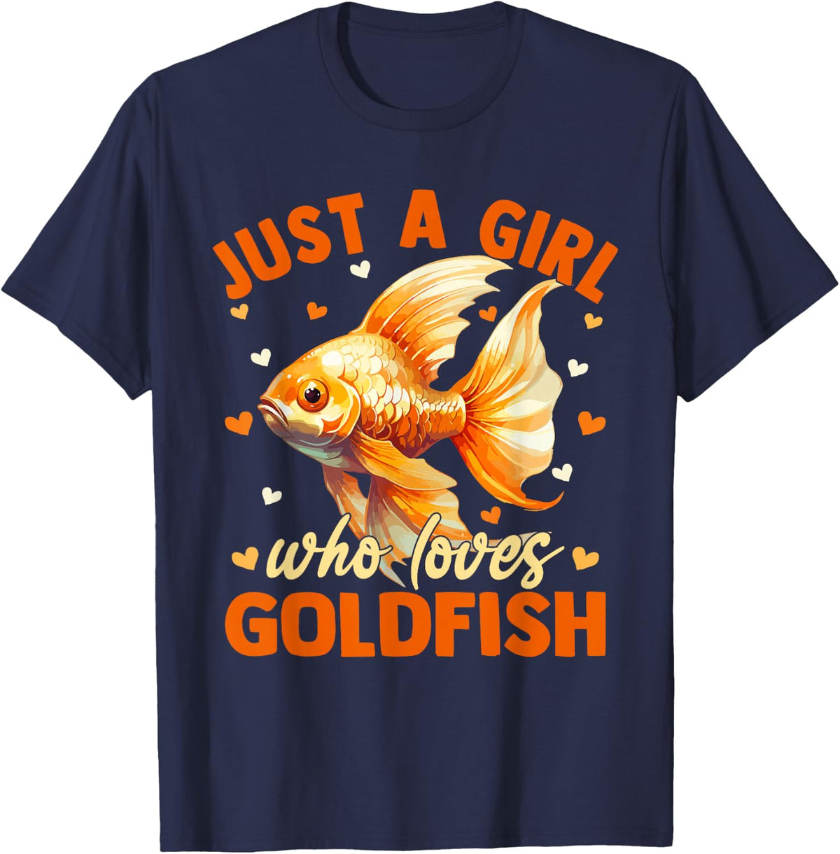 Just A Girl Who Loves Goldfish Floral T-Shirt Tee For Girls Women - Navy Blue
