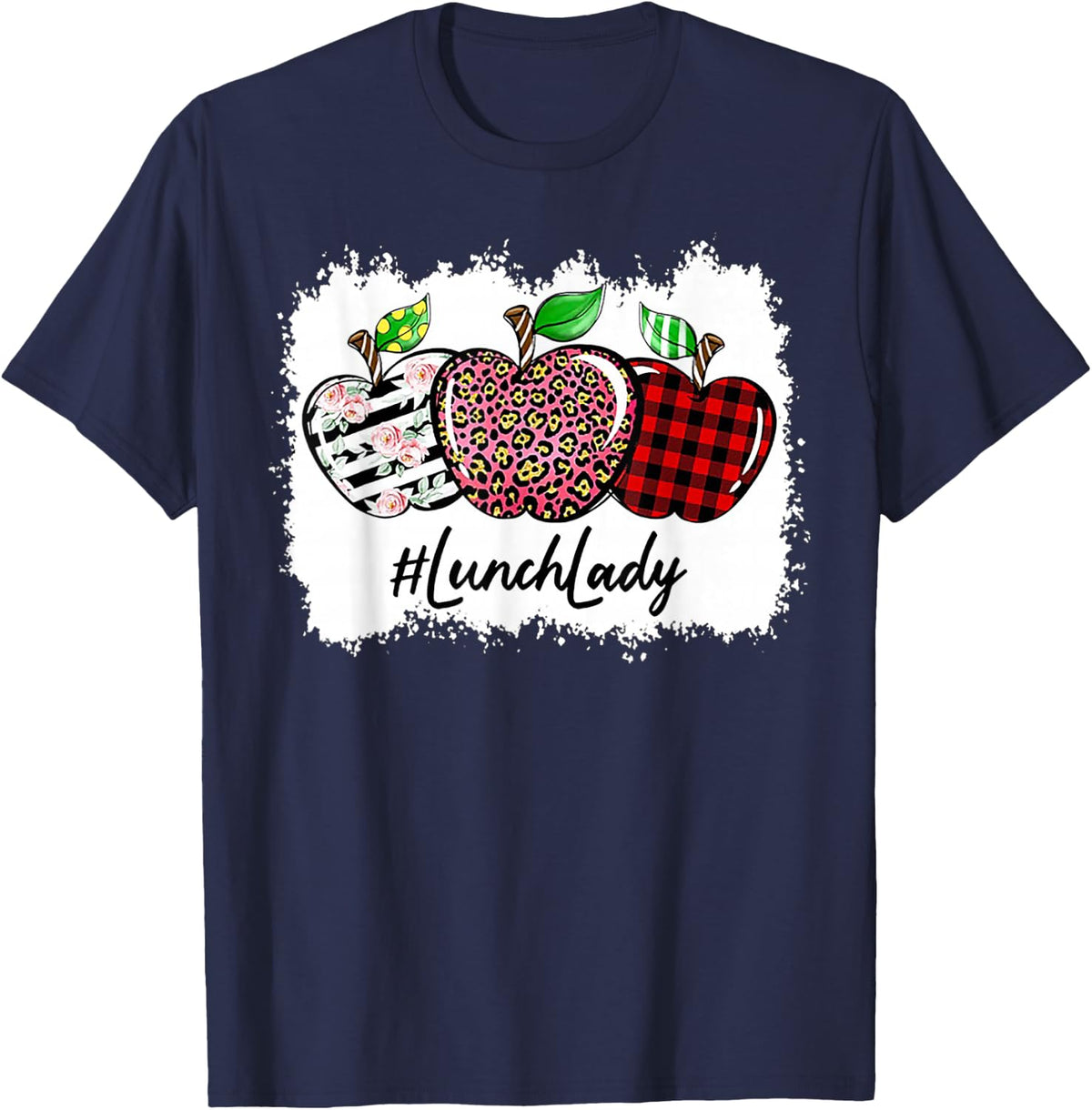 Teach Love Inspire Lunch Lady Red Plain Apple Leopard T-Shirt - Navy Blue