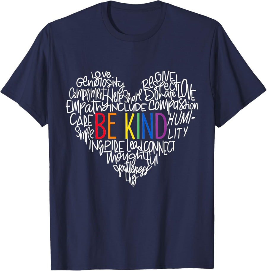 Be Kind LGBT Rainbow Gay Pride Month Lesbian Heart LGBTQ T-Shirt - Navy Blue