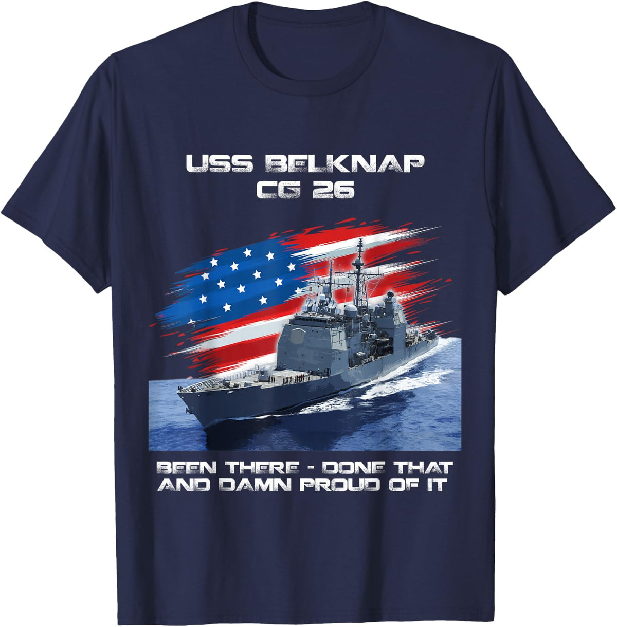 USS Belknap CG-26 Class Cruiser American Flag Veteran Xmas T-Shirt - Navy Blue