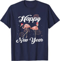 Happy New Year Outfit Gift for Flamingo Lover New Years Day T-Shirt - Navy Blue