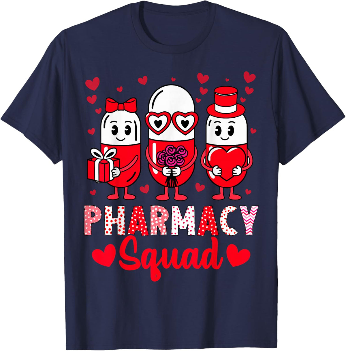 Pharmacy Squad Funny Valentine's Day Pharmacist Technician T-Shirt - Navy Blue