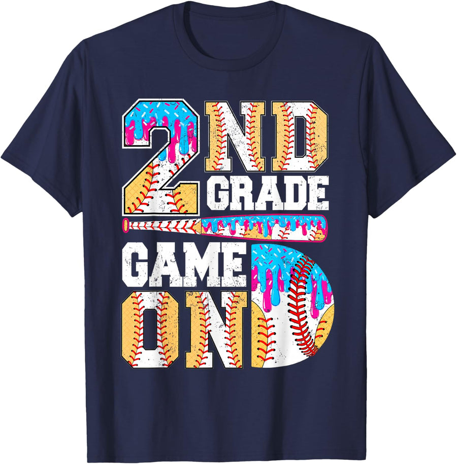 2nd Grade Second Game On First Day School 1st Baseball Boy T-Shirt - Navy Blue