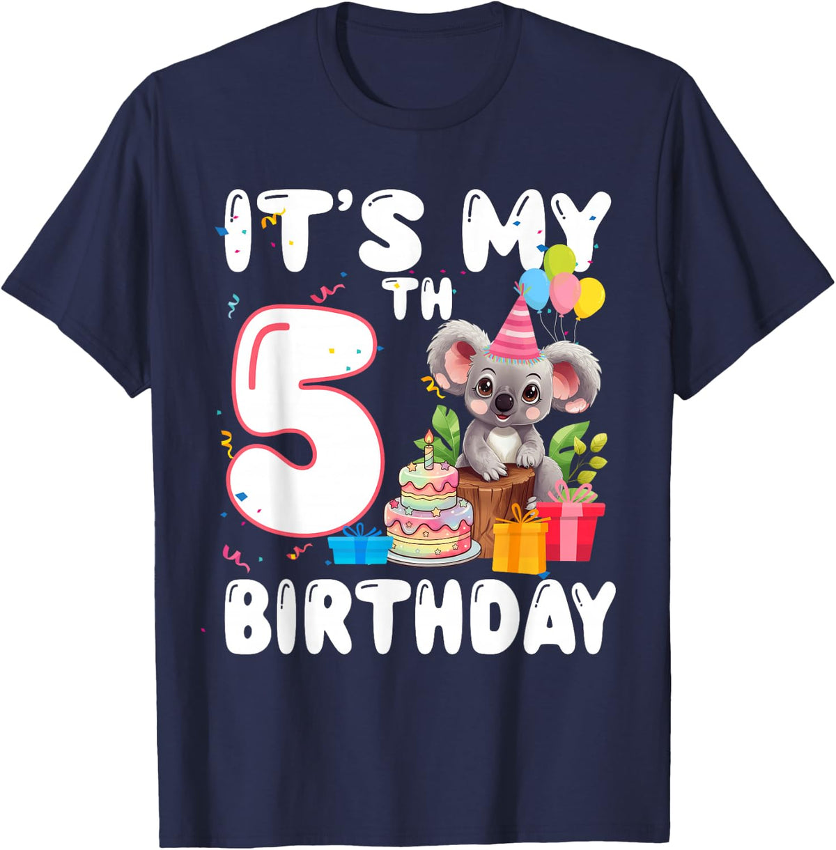 5 Year Old Koala Lover Themed It's My 5th Birthday T-Shirt - Navy Blue