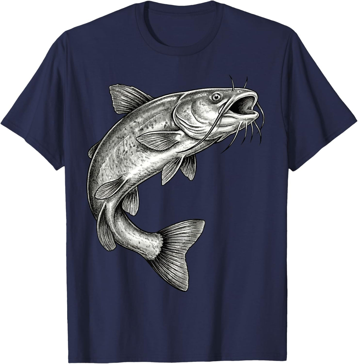 Vintage Bullhead Catfish Fishing Fisherman Angler T-Shirt - Navy Blue