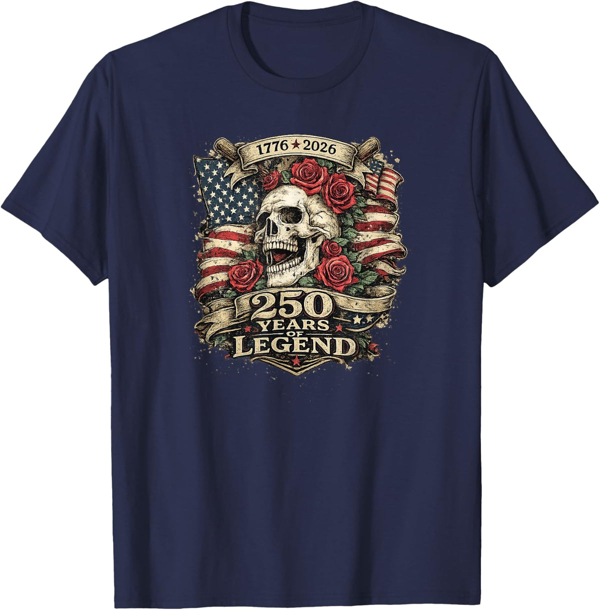 250 Years of Legend Skull Design T-Shirt - Navy Blue